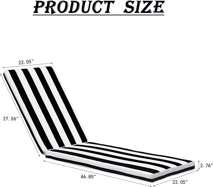 Only choice 2 Pcs Set Outdoor Lounge Chair Cushions Patio Chaise Lounge Replacement Cushions Furniture Seat Cushions(Black+White Stripes-2 pcs)