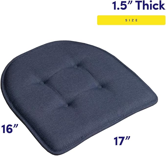 Sweet Home Collection Chair Cushion Memory Foam Pads Tufted Slip Non Skid Rubber Back U-Shaped 17" x 16" Seat Cover, 12 Count (Pack of 1), Denim Blue