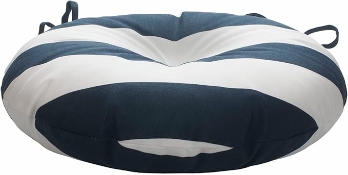 Magpie Fabrics Outdoor Round Bistro Seat Cushions with Ties, 15"x15"x4" Set of 2, Tufted Waterproof Barstool Chair Pads for Patio Home Garden Office, Navy White