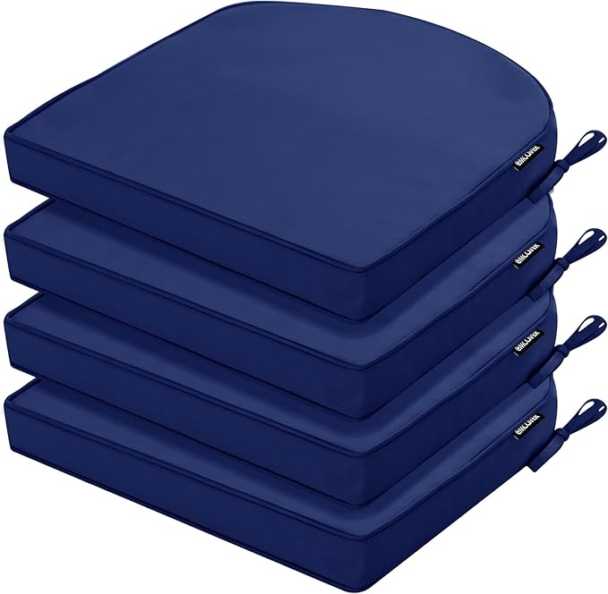 Outdoor Chair Cushions Set of 4 Waterproof Patio Chair Cushions with Tie 5 Year Color Fastness Thick Outdoor Seat Cushion for Garden Lawn Round Corner Navy 17x16 Inch