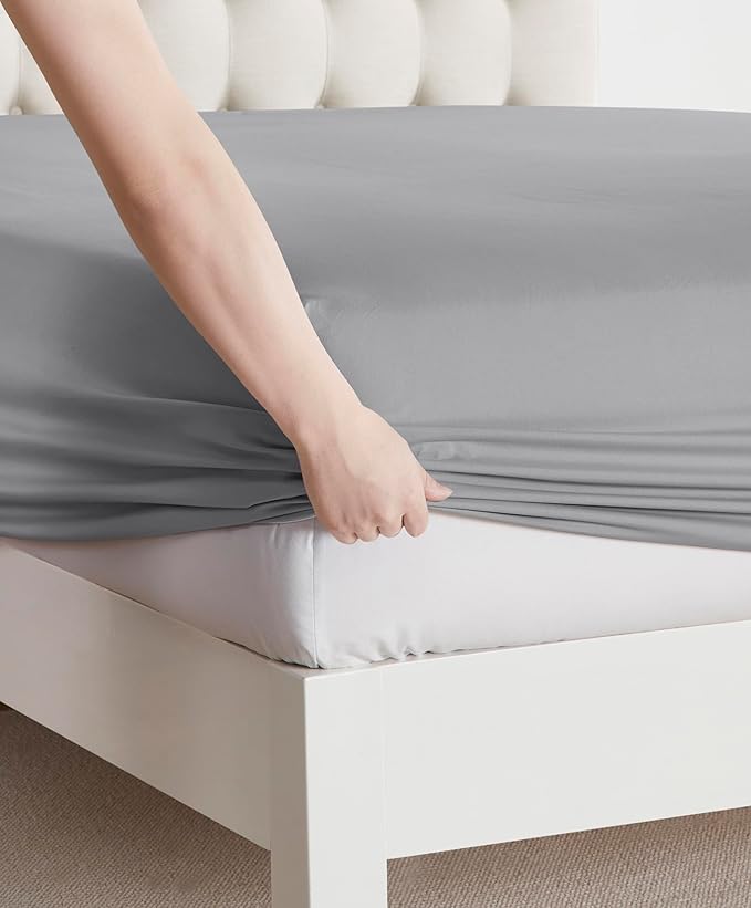 Clara Clark Bed Sheets, Premier 1800 Series Bed Sheet Set, Deep Pocket, Wrinkle, Fade, Stain Resistant, Luxury Soft Bedding Sheets & Pillowcases, King, Frost Grey