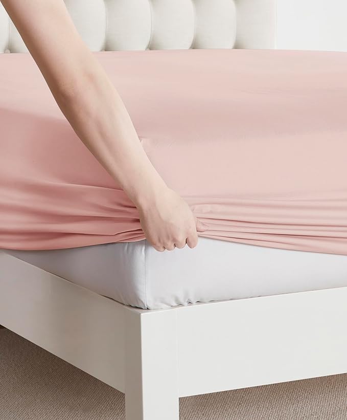 Clara Clark Bed Sheets, Premier 1800 Series Bed Sheet Set, Deep Pocket, Wrinkle, Fade, Stain Resistant, Luxury Soft Bedding Sheets & Pillowcases, King, Pink Beige