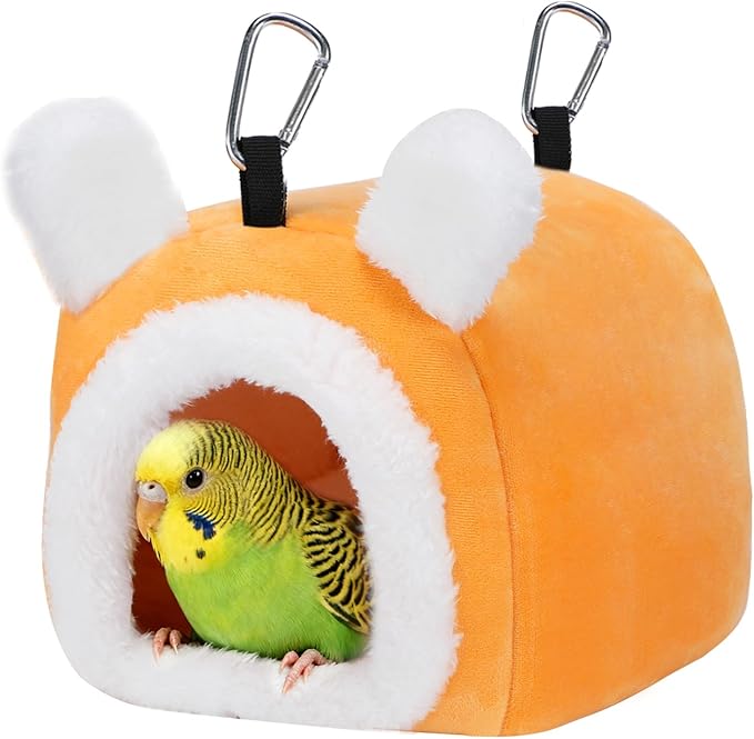 MEWTOGO Stable Warm Bird Nest - Winter Plush Comfortable Bird House with Strong Load-Bearing Mat & & Wide Entry for Cage Accessories, Small Birds Bed for Budgie Canary Society Finch