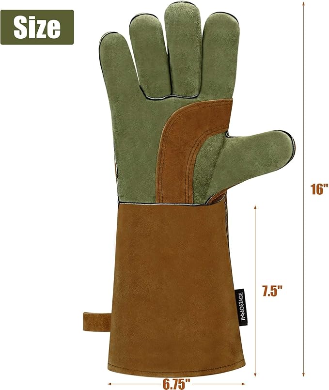 INNO STAGE Welding Gloves Heat Resistant 16 Inches Cowhide 662 ℉ Leather Forge Mig Welder Gloves for BBQ