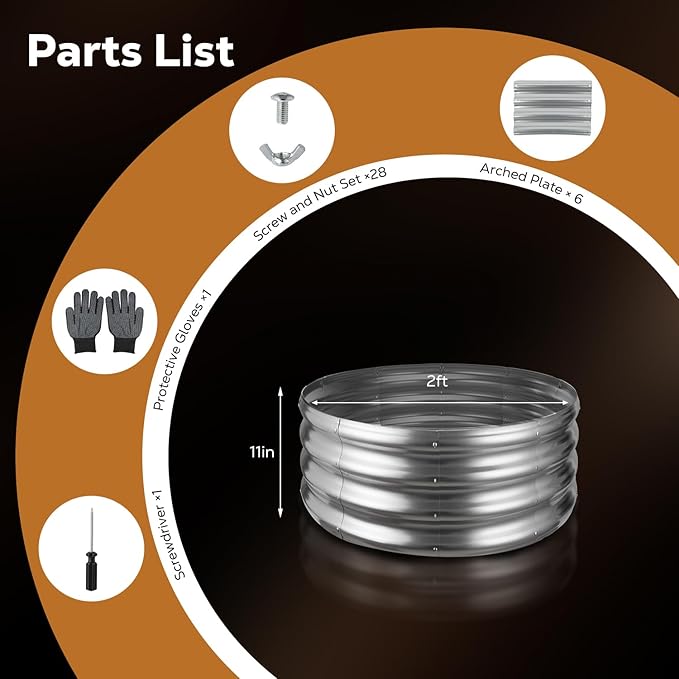 24 Inch Round Galvanized Fire Pit Ring, Silver Round Galvanized Fire Ring, 2 Feet Diameter Fire Pit, Outdoor Pits for Backyard, Camping, Bonfire