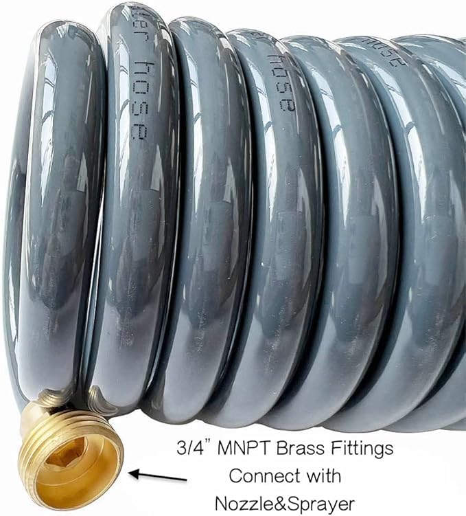 SANFU PU Recoil Garden Water Hose 3/8"ID(9.5 x 12.7mm) x 25ft Premium with 3/4"Inch Brass Fittings Retractable, Swivel Female, Outdoor Patio Hose Marine&Boat, Gray(25')
