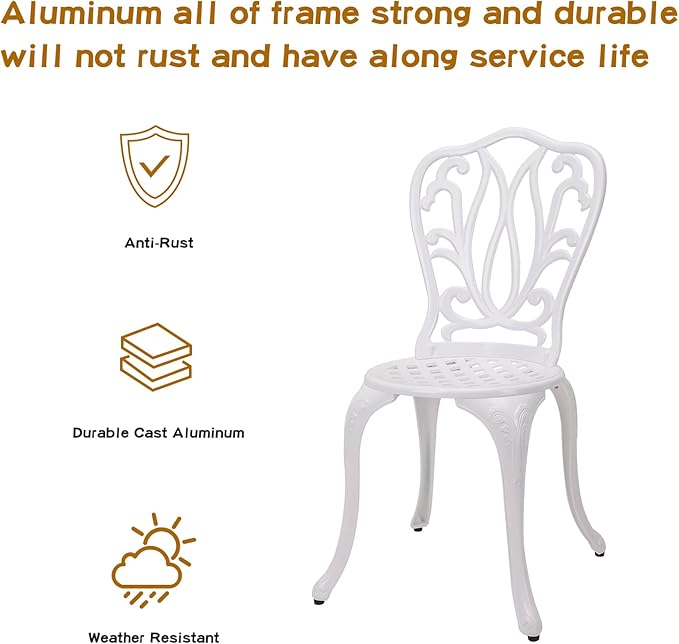 JARDIN DE CENTENNIAL 3-Piece Patio Bistro Furniture Set Cast-Aluminum Bistro Table Set for Lawn,Garden,Backyard
