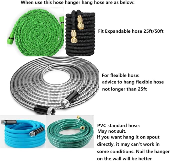 Garden Hose Hanger - Heavy Duty Metal Holder for 50ft/25ft Expandable Hose, Supports 110lbs - Portable Garage Storage