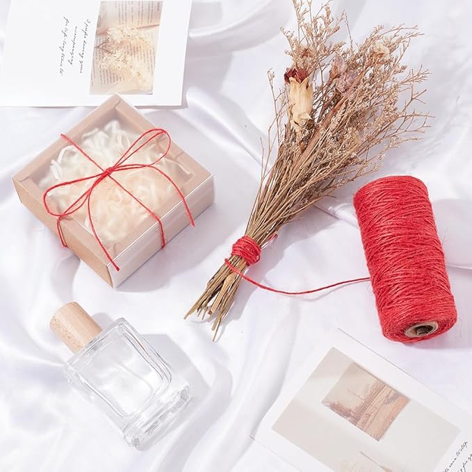100M/328 Feet 1mm Red Macrame Cord Thin Hemp String Twine Natural Jute Hanging Handmade Garden Wrapping Packing Craft Thread Rope for Gardening Home Gift Packing Wrapping Crafts Decoration