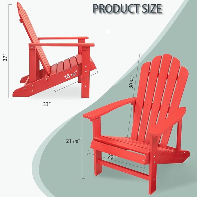 Adirondack Chairs Weather Resistant, Patio Firepit Chair, Sturdy Outside Chairs, Lawn Chairs, Easy Assembly 350lb, for Outdoor Patio Yard