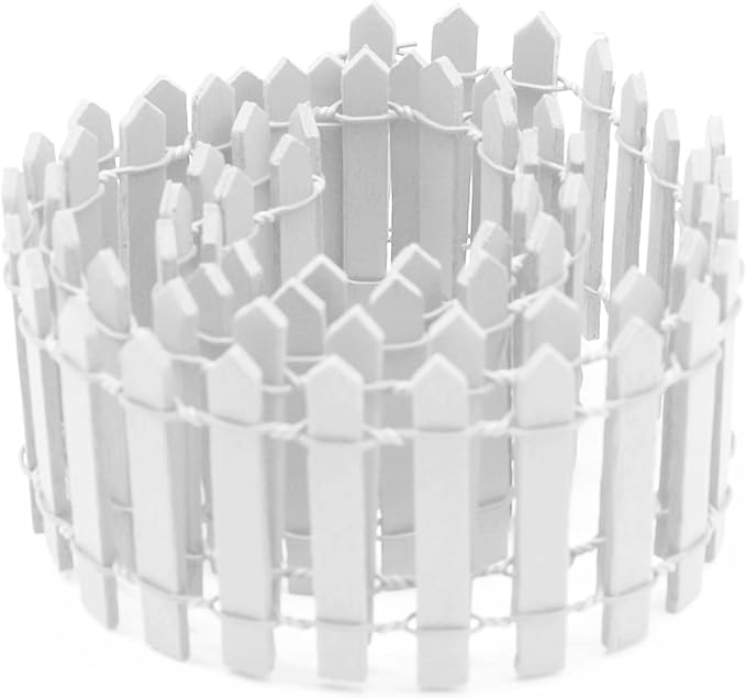 Fairy Garden Accessories, 35 Inch White Mini Fence & Outdoor Miniature Table and Chairs Set Resin Furniture Ornaments Kit Micro Landscape Decor for DIY Craft Gift Dollhouse Succulents Home Decoration