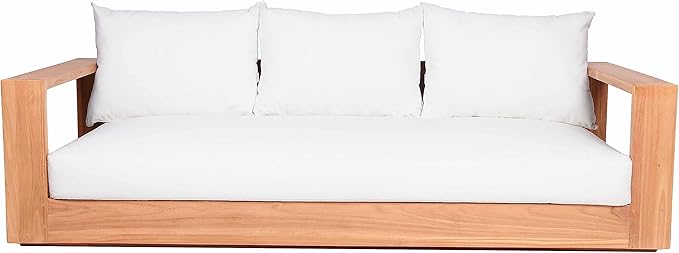 Meridian Furniture 353White-S Tulum Collection Modern | Contemporary Water Resisting Fabric Outdoor Sofa with Solid Teak Wood Frame, Off White Resilient Fabric, 87" W x 33.5" D x 22.5" H, White