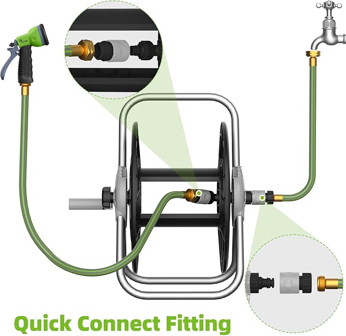 Water Hose Reel Cart, Holds 60-80 Ft of 5/8 Inch Hose, Black Wall Mounted Garden Hose Cart, Portable Hose Reel for Convenient Storage and Watering