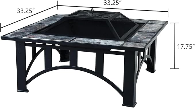 GRAND PATIO Fire Pits for Outside 35'' Wood Burning Square Marble Tile Tabletop Fire Tables for Patio Bonfire,Camping,Outdoor Heating, with Spark Screen and Poker