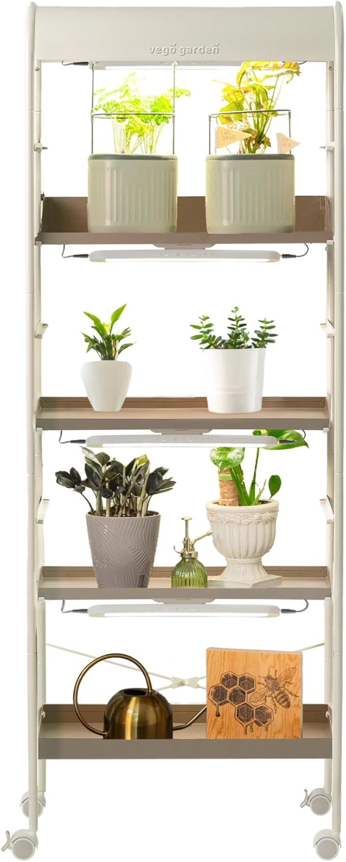 Vego garden 4 Tier Indoor Rolling Metal Corner Plant Stand with Grow Light, Full Spectrum LED Grow Light, Plant Rack for Seed Starting, Leafy, Herbs, Fruits & Microgreens