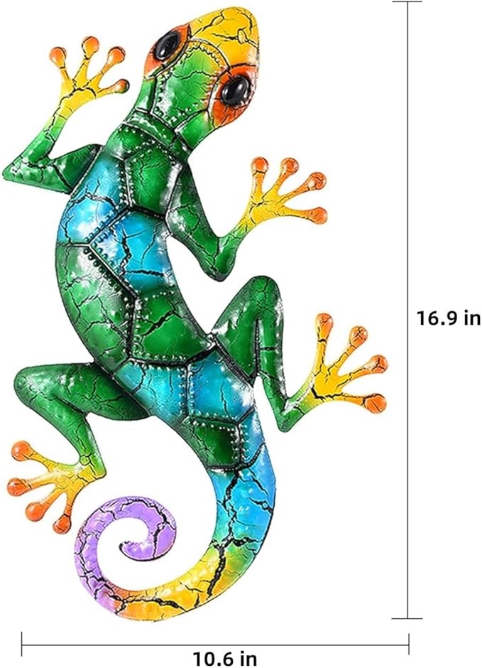 YWHWXB Metal Gecko Wall Decor,Outdoor Hanging Lizard Wall Art,Colorful Metal Lizards Wall Art Decor for Indoor/Outdoor Garden/Balcony/Yard Fence Decoration(16.9 ×10.6 × 0.5 in,Green)