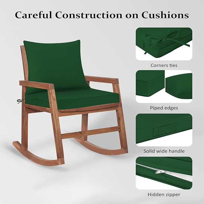 Cozyide Outdoor Chair Cushions 24x24, Washable Patio Furniture Cushions with Removable Cover, Waterproof Outdoor Deep Seat Cushion Set with Non-Slip Ties and Handle, Dark Green