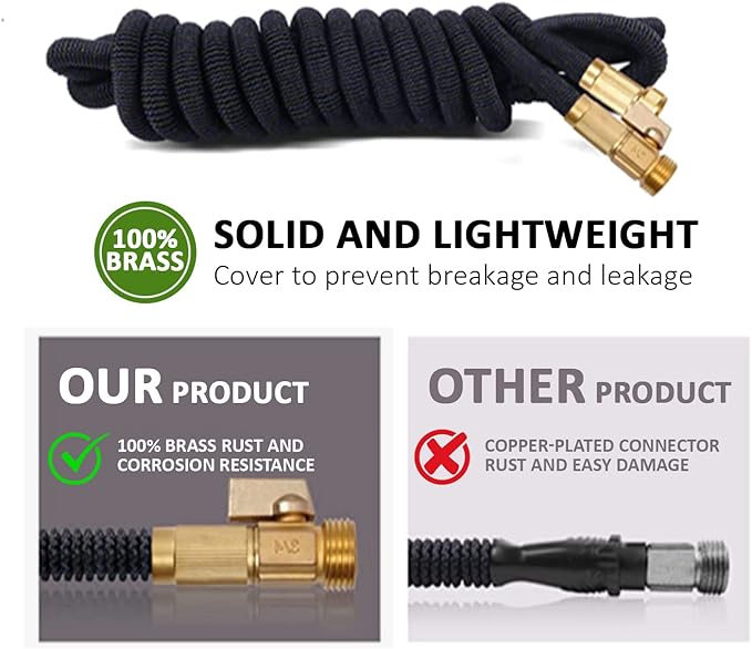 J&B XpandaHose 50ft Expandable Garden Hose- Heavy Duty Superior Strength 3750D - 4 -Layer Latex Core - Extra Strong Brass Connectors and Storage Bag (Black 50)