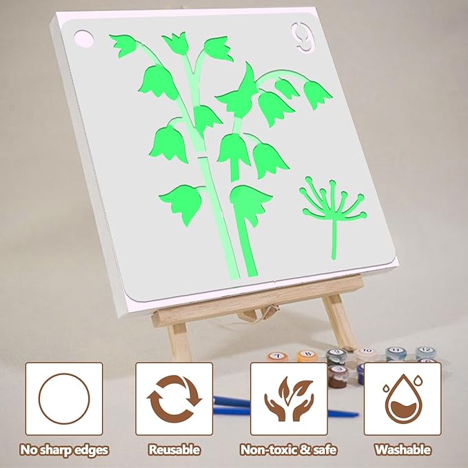 64 PCS 5 Inch Flower Stencils, Plant Butterfly Reusable Plastic Paint Templates for Painting on Wood, Botanical Birds Animal Forest Theme Stencils Set for Wall Rock Canvas Drawing Art Fabric Tile Home