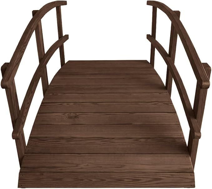 6 FT Walnut Amish Made Garden Bridge with Double Rails for Walkway, Backyard Pond & Landscaping, Outdoor Wooden Footbridge for Koi Pond, Japanese Style Decorative Bridge, Made in USA