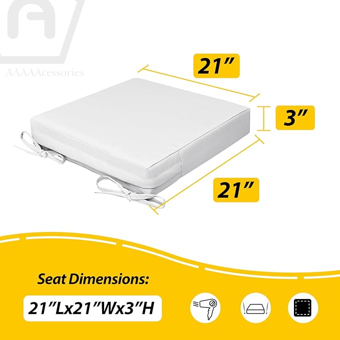 AAAAAcessories Outdoor Seat Cushions for Chairs, Waterproof, Fade-Resistant, 21" x 21" x 3", Patio Furniture Replacement Cushions, Set of 2, Creamy White