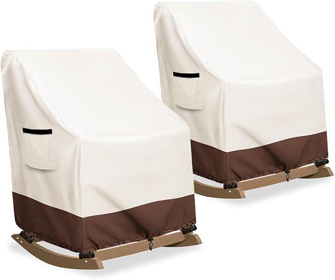 Outdoor Adirondack Rocking Chair Cover 2 Pack, Heavy Duty 600D Waterproof Patio Rocking Chairs Cover for 32" W x 35" D x 32" H Rocking Chair,Beige