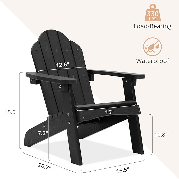 LUE BONA Kids Adirondack Chair, Black Poly Lumber Resin Chair, Toddler Adirondack Chair Weather Resistant, Kids Outdoor Patio Adirondack Lounge Chair for Balcony, Backyard, Preschool