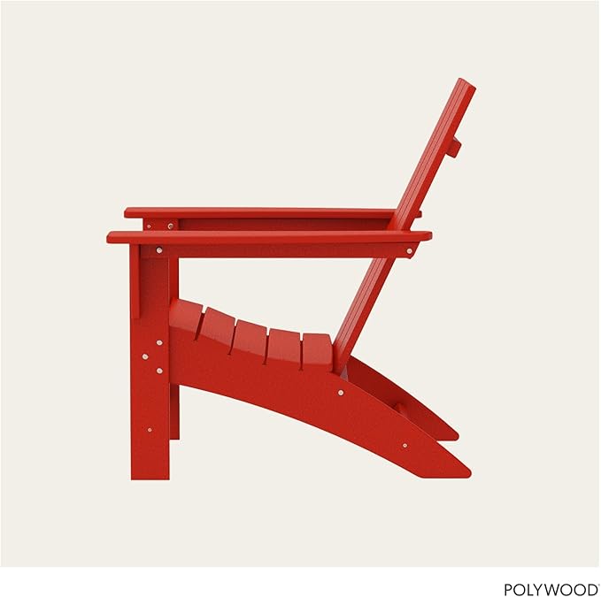 POLYWOOD AD420SR Modern Adirondack Chair, Sunset Red, Durable High Density Polyethylene Construction, Easy Assembly, Waterproof, Comfortable Contoured Seat