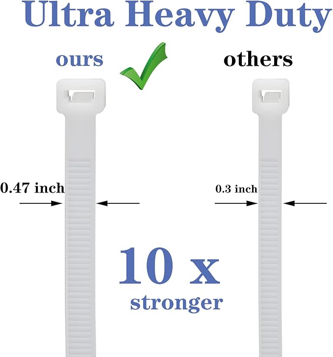 Extra Wide Zip Ties 24 inch, Strong Large Zip Ties Heavy Duty with 250 lbs, Long Big Industrial Wire Tie, Thick White Cable Tie for Outdoor,12 PCS