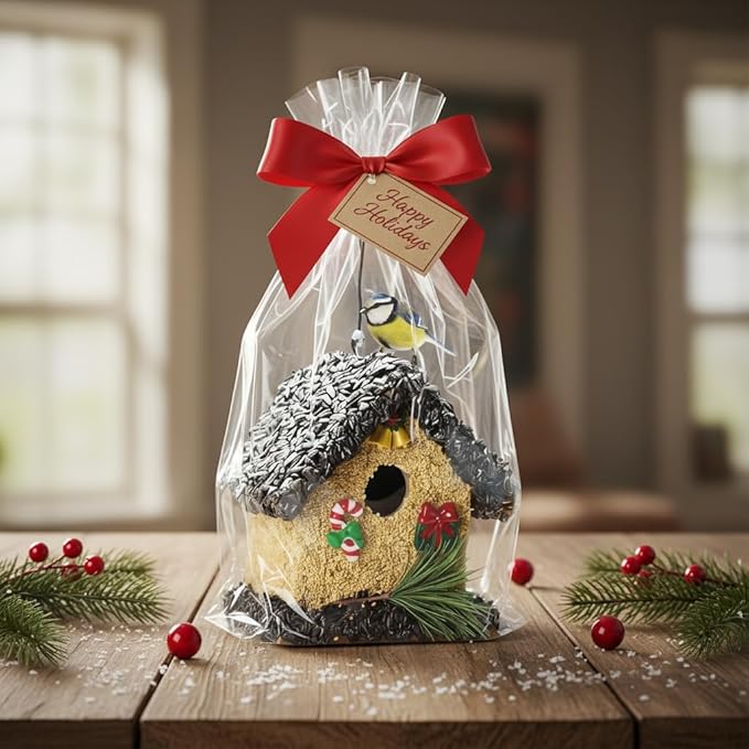 2026 Seeded Birdhouse, Wood Bird House Covered with Wild Birdfood, Water Proof Birdseeds Feeder for Outside Hanging, Birdseeded Bird House for Outdoor