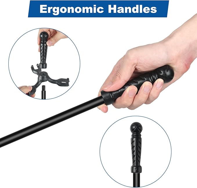 Fireplace Tool Sets with Stand Cast Iron Fire Tools Fireplace Accessories Wood Burning with Poker Shovel Brush Wood Stove Tools Black