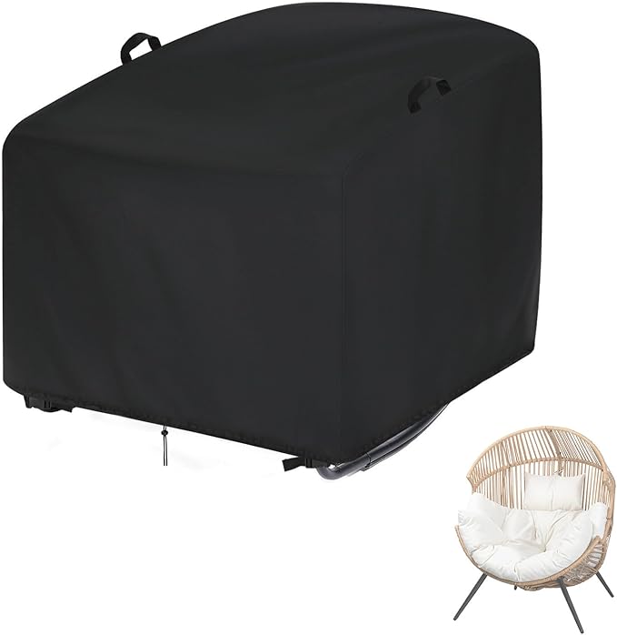 Outdoor Patio Egg Rocking Chair Cover - Waterproof, Fits Indoor Papasan Chair & Rattan Wicker Lounge Chairs (Black, 38x39x40in)