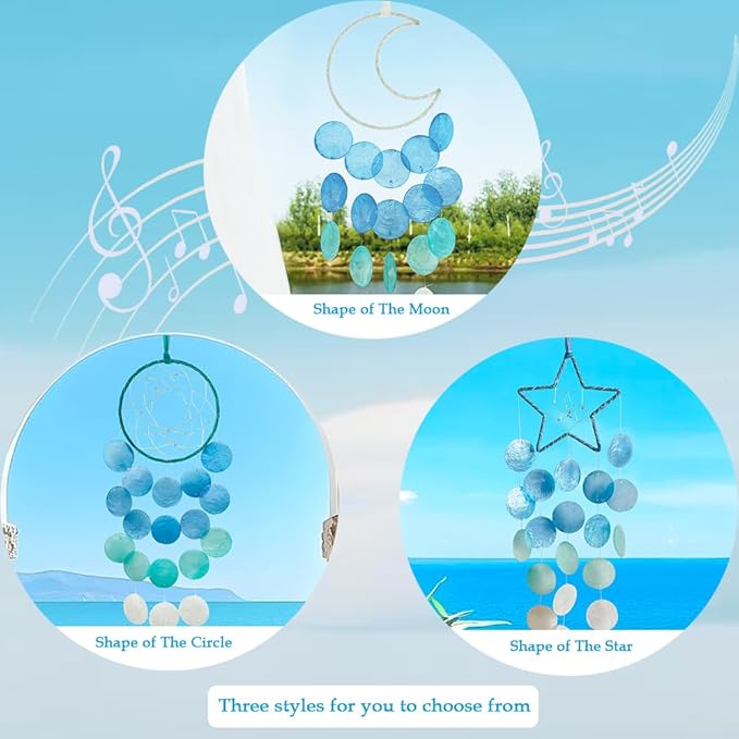 Wind Chimes for Outside, Personalized Capiz Shells Wind Chime for Home Decoration, Garden Decoration of Beach House Decor,Great Gift for Shells Windchimes Lovers and More (Blue Moon)