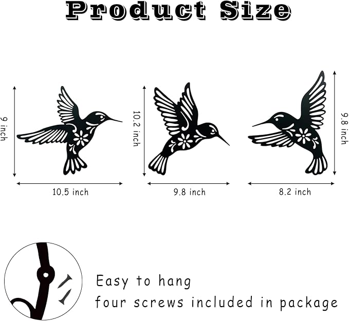 Metal Bird Wall Art Decor- Hummingbird Wall Art Silhouette Outdoor Wall Decor Art for Your Patio, Garden, and Home Metal Art Decor, Indoor and Outdoor Hanging