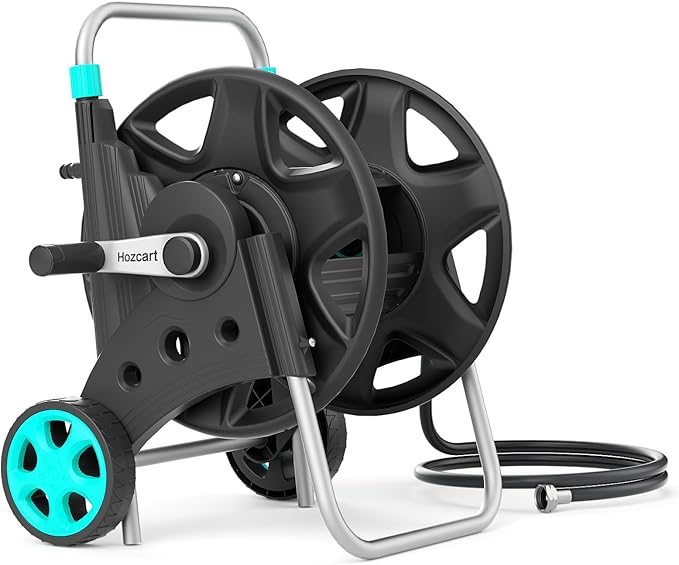 Garden Hose Reel for Outside,Hold Up to 100-120 ft of 5/8’’ Hose,Metal Hose Reel Cart with Adjustable Armrests and 2 Wheels,Durable Water Hose Holder for Garden, Yard, Lawn