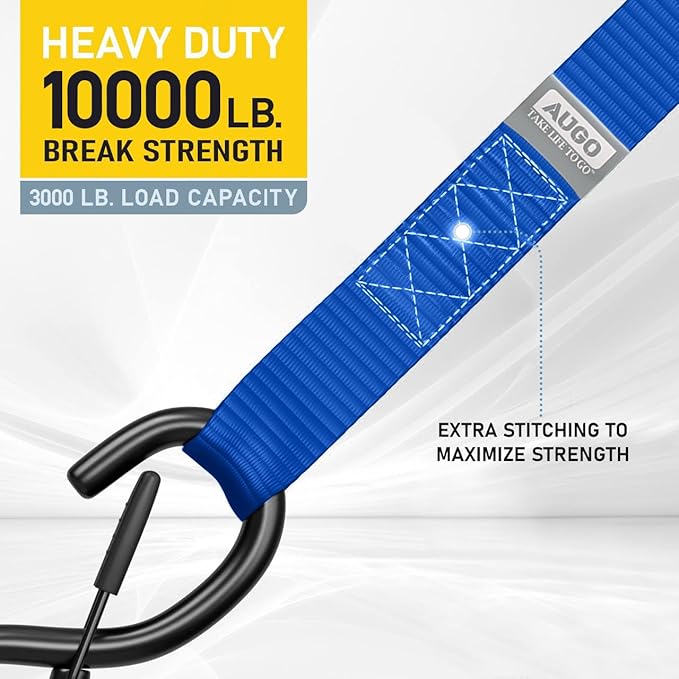AUGO Heavy Duty Soft Loops –Pack of 6-1.5” x 17” Tie Down Anchor Straps for Use w/Ratchet Strap Hooks – 3000Lb Load Capacity & 10,000Lb Break Strength – Great for Motorcycle, Bike, Roof Rack, Etc.