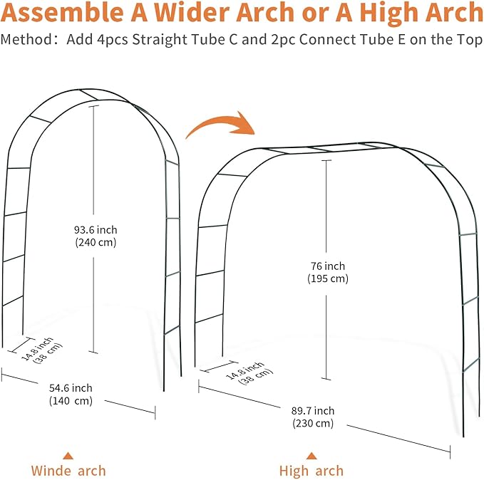 Mr.Ton Garden Arch Trellis for Climbing Plants Outdoor, Metal 7.8ft Arch Archway, Raised Garden Bed Arches, Wedding Arch, Green