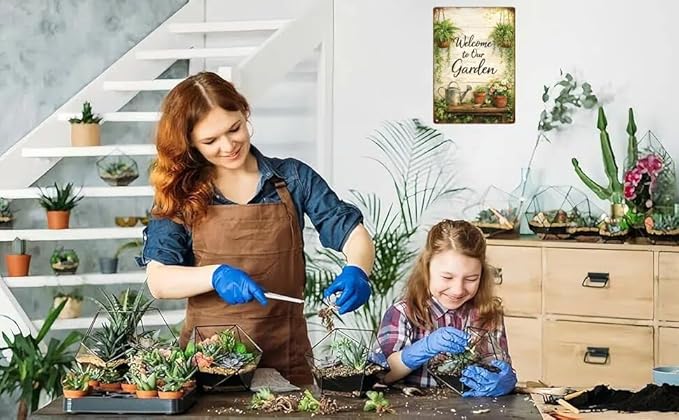 Gardening Gifts Welcome to our Garden Vintage Garden Signs for Home Garden Greenhouse Living Room Bedroom Yard Backyard Outdoor Decor 8X12 Inch