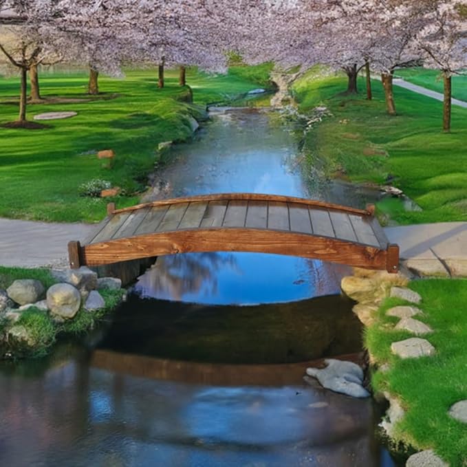 SamsGazebos Zen Japanese Style Wood Garden Bridges, 6', Brown
