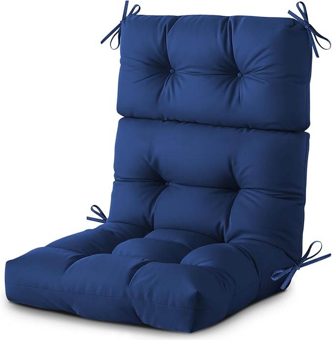 Outdoor/Indoor High Back Chair Cushion, Waterproof Outdoor Rocking Chair Cushion with Ties, Tufted Replacement Seat Cushions for Outdoor Furniture, Navy