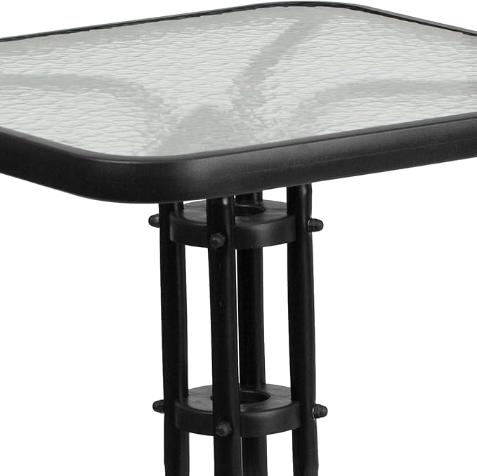 Flash Furniture Lila 23.5'' Square Glass Metal Table with 2 Black Metal Aluminum Slat Stack Chairs