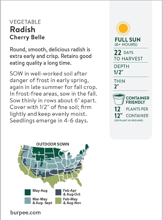 Burpee Organic Cherry Belle Radish Seeds - Fast, Classic Round Radish