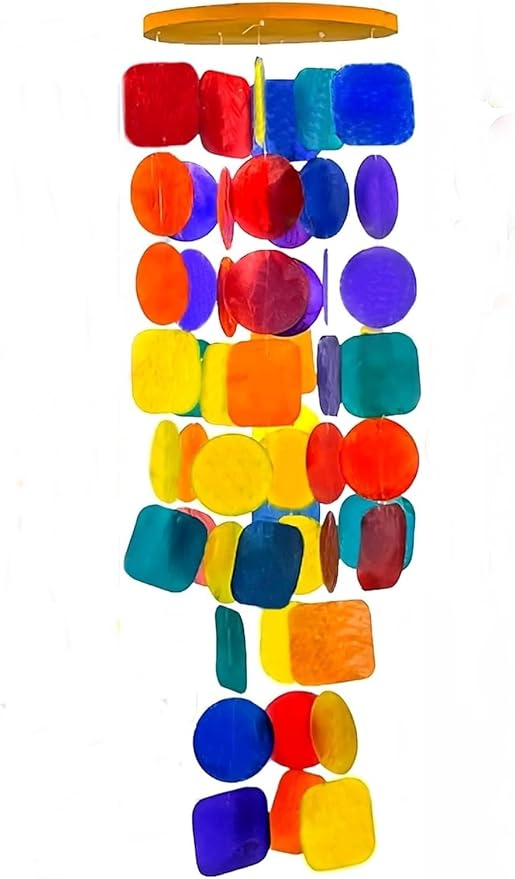 Bellaa Handmade Wind Chimes Outdoor, Musical, Garden Decorations, Outside Windchimes, Beach, Ocean, Breeze, Gifts for Mom, Capiz Sea Glass Shells Wood Rainbow