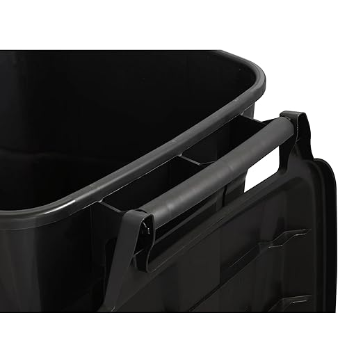 45 Gallon Heavy Duty Wheeled Trash Can with Attached Lid, Large Rolling Garbage Bin, Outdoor/Indoor Use, Black