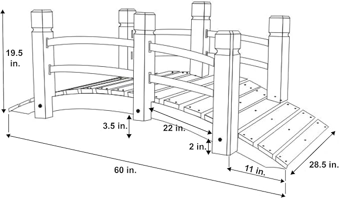 Shine Company 4981N 5 Ft. Cedar Wood Garden Bridge with Side Rails, Natural