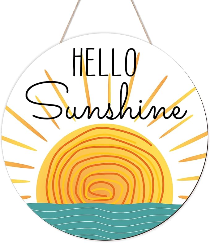 Summer Decorations Door Hanging Sign Wreath Hello Sunshine Wooden Door Hanger Farmhouse Rustic Welcome Summer Wreath Sign for Pool, Tree, Front Door, Wall, Party Supplies