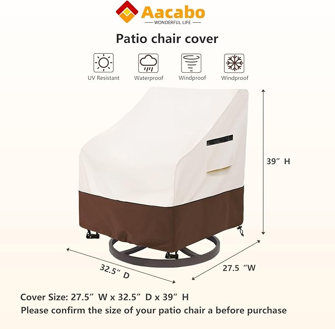 Outdoor Swivel Lounge Chair Cover 2 Pack,Waterproof Patio Chair Covers,27.5W x 32.5 D x 39 H inches Outdoor Patio Rocking Chair Covers -Beige