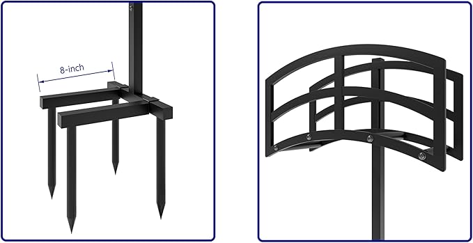 Kingson Heavy-Duty Metal Garden Hose Holder - Detachable & Freestanding Hose Stand with 4 Anchor Points, Black (Outdoor Use)