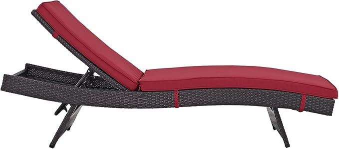 Modway Convene Wicker Rattan Outdoor Patio Chaise Lounge Chair in Espresso Red