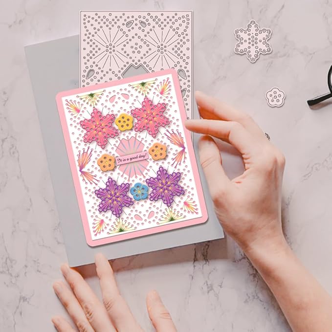 BENECREAT 2Pcs Stitched Flowers Cutting Dies, Snowflake Background Die Cuts DIY Craft Carbon Steel Embossing Template for Card Making Photo Decorative Paper Scrapbooking, 0.8mm Thick